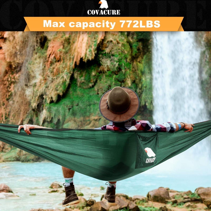 Covacure Camping Hammock - Lightweight Double Hammock, Hold Up to 772lbs, Portable Hammocks for Indoor, Outdoor, Hiking, Camping, Backpacking, Travel, Backyard, Beachï¼ˆDark Greenï¼‰ - Image 2